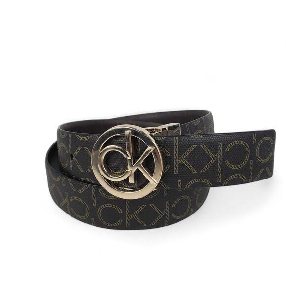 Calvin Klein Accessories - Calvin Klein Reversible Belt Brown Gold Buckle CK Logo Print Women Size Small 32